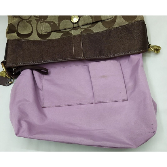 Coach Chelsea Signature Brown Canvas Leather Trim Zipper Hobo Shoulder Bag - Picture 10 of 16